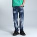 Men's Premium Streetwear Denim Jeans - Dark Blue With Vintage White Wash, Relaxed Straight Fit, Cotton Comfort For Casual & Urban Style_mkmklike.com