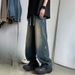 Washed Embroidered Jeans Men's Spring And Autumn New American High Street Retro Old High Street Wide-leg Casual Long Pants_mkmklike.com