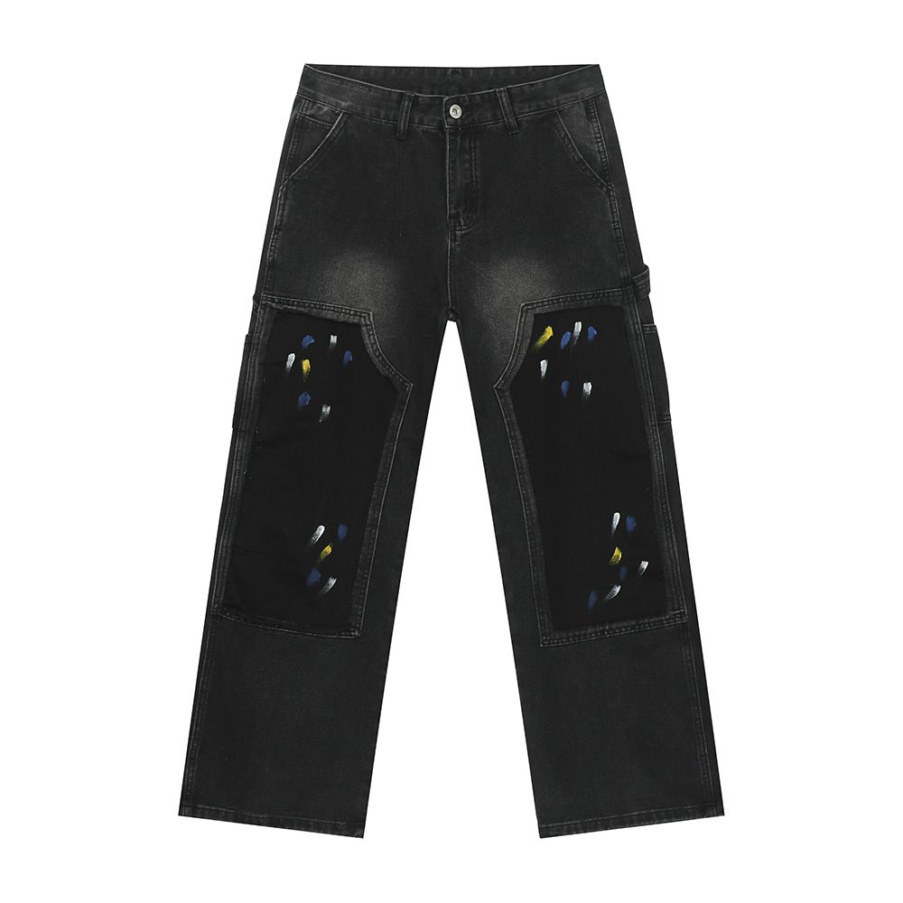 Men's Clothing 2025 Autumn New Products Street Fashion Graffiti Splicing Design Straight Loose Jeans_mkmklike.com