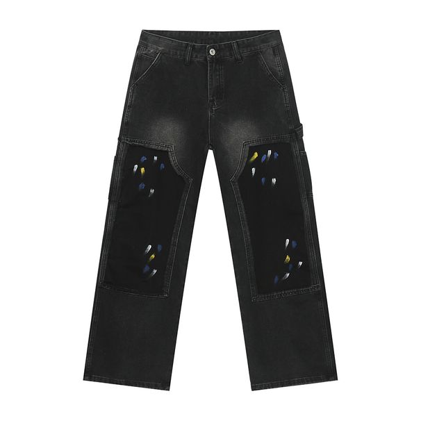 Men's Clothing 2025 Autumn New Products Street Fashion Graffiti Splicing Design Straight Loose Jeans_mkmklike.com
