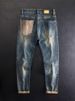 Men's Retro Patch Embroidered Distressed Jeans High End European American Style Slim Fit Stretch Casual Trousers For Autumn Winter Trendy Look_mkmklike.com