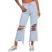 Spot cross border women's clothing 2025 new European and American retro wide leg pants loose straight jeans ripped trousers women_mkmklike.com