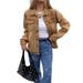 Women's Distressed Fringe Denim Jacket - Oversized Shirt Style Casual Coat With Turn-Up Cuffs (Brown, S-XL)_mkmklike.com