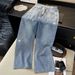 Women's High-Waisted Straight Leg Jeans With Detachable Rhinestone Bow Loose Fitting Wide Leg Denim Casual Solid Color Spring/Autumn_mkmklike.com