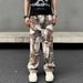 Unisex American Style Graffiti Maple Leaf Camouflage Jeans Straight Leg Casual Trousers Jackson WangInspired Fashion_mkmklike.com