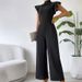 Women's stand-up collar ruffled wide-leg pants drape trousers women sleeveless jumpsuit casual pants pants women summer_mkmklike.com