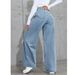 Women's High-Waisted Flared Jeans With Rhinestone Embellishments – Stretch Denim Wide-Leg Pants (XS-XXL, Washed & Distressed Look)_mkmklike.com