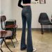 Women's Clothing High Waist Flared Jeans - Cement Gray Stretch Denim With Fleece Lining (Winter Warm, S-2XL)_mkmklike.com