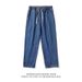 Men's Straight Leg Jeans mid Waist Loose Wide Leg Casual Trousers Trendy Retro Style Blue Polyester Standard Thickness_mkmklike.com