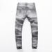 High Street Fashion Men's Jeans Vintage Gray Washed Ripped Patch Paint Trendy Slim Fit Skinny Pants_mkmklike.com