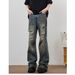 Men's Vintage Washed Distressed Jeans – Relaxed Straight Fit With Subtle Flare_mkmklike.com