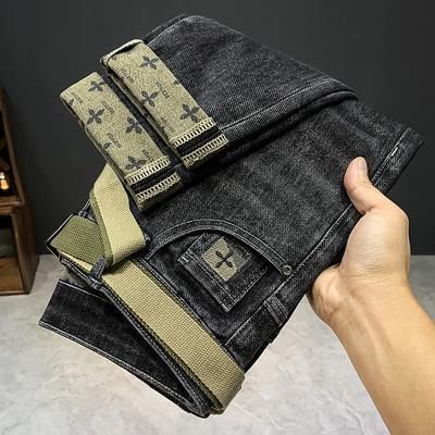 Men's Clothing High End Embroidery Print Washed Harem Stretch Slim Fit Skinny Pants_mkmklike.com