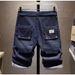 Retro Washed Denim Shorts for Men Vintage Workwear Style Multi-Pockets Mid-Rise Straight Fit Comfortable Cotton Casual Summer Shorts_mkmklike.com
