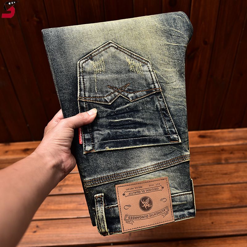 Men's Clothing High End Trendy Jeans For Men Autumn And Winter Washed Retro Autumn And Winter Handsome Slim Straight Elastic Long Pants_mkmklike.com