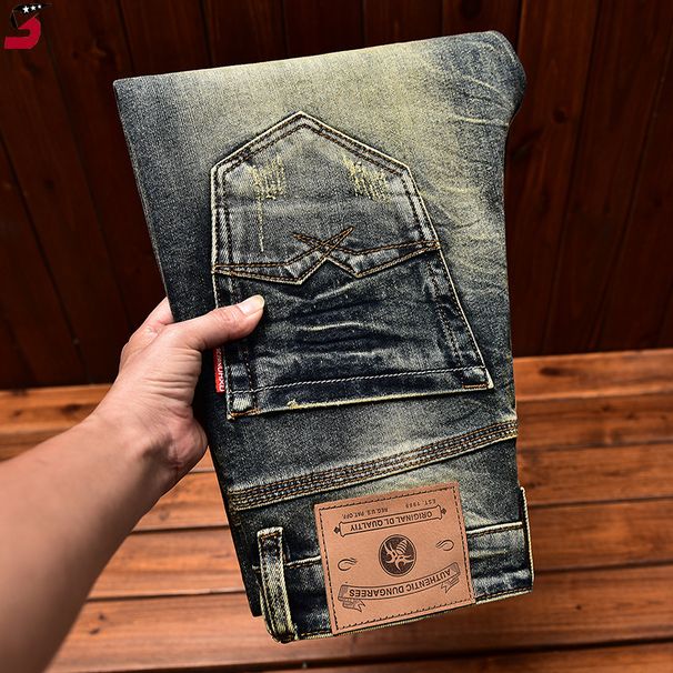 Men's Clothing High End Trendy Jeans For Men Autumn And Winter Washed Retro Autumn And Winter Handsome Slim Straight Elastic Long Pants_mkmklike.com