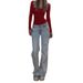 Women's Clothing Retro High Street Jeans Washed Light Blue Design Straight Mopping Pants Loose Trousers_mkmklike.com
