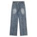 Men's Clothing Retro Cleanfit Tie Dyed Straight Jeans Couple Style Bamboo Texture Simple Men And Women Wide Leg Pants_mkmklike.com