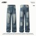 Men's Clothing Retro Washed Cat Whisker Straight Jeans Loose Casual Jeans_mkmklike.com