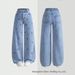 Summer New Women's Light Blue Washed Cherry Embroidered Jeans mid Waist Elastic Slimming Wide Leg Straight Leg Pants_mkmklike.com