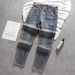 Korean Version Of Trend Light Luxury Small Feet Slim Denim Trousers Men's Thin Design Sense Personalized Paint Printing High-end Casual Trousers_mkmklike.com