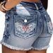 Women's Clothing New Style Back Pocket Wings Embroidery Design Washed Denim Shorts_mkmklike.com