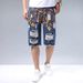 Men's Distressed Denim Shorts Casual Straight-Leg Mid-Length with Random Paint Print for Summer_mkmklike.com