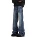 Men's Blue Distressed Straight Leg Bootcut Jeans - High Street Vibe Clean Fit Stretch Denim Pants For Casual Wear_mkmklike.com