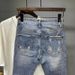 Men's 9-Hole Distressed Jeans Slim Fit Light Blue Vintage Washed Denim Pants For Casual Streetwear_mkmklike.com
