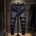 Premium Black Ripped Jeans For Men Slim Fit Straight Leg Tiger Head Embroidery Casual Versatile Stretch Pants Autumn Winter American Style_mkmklike.com