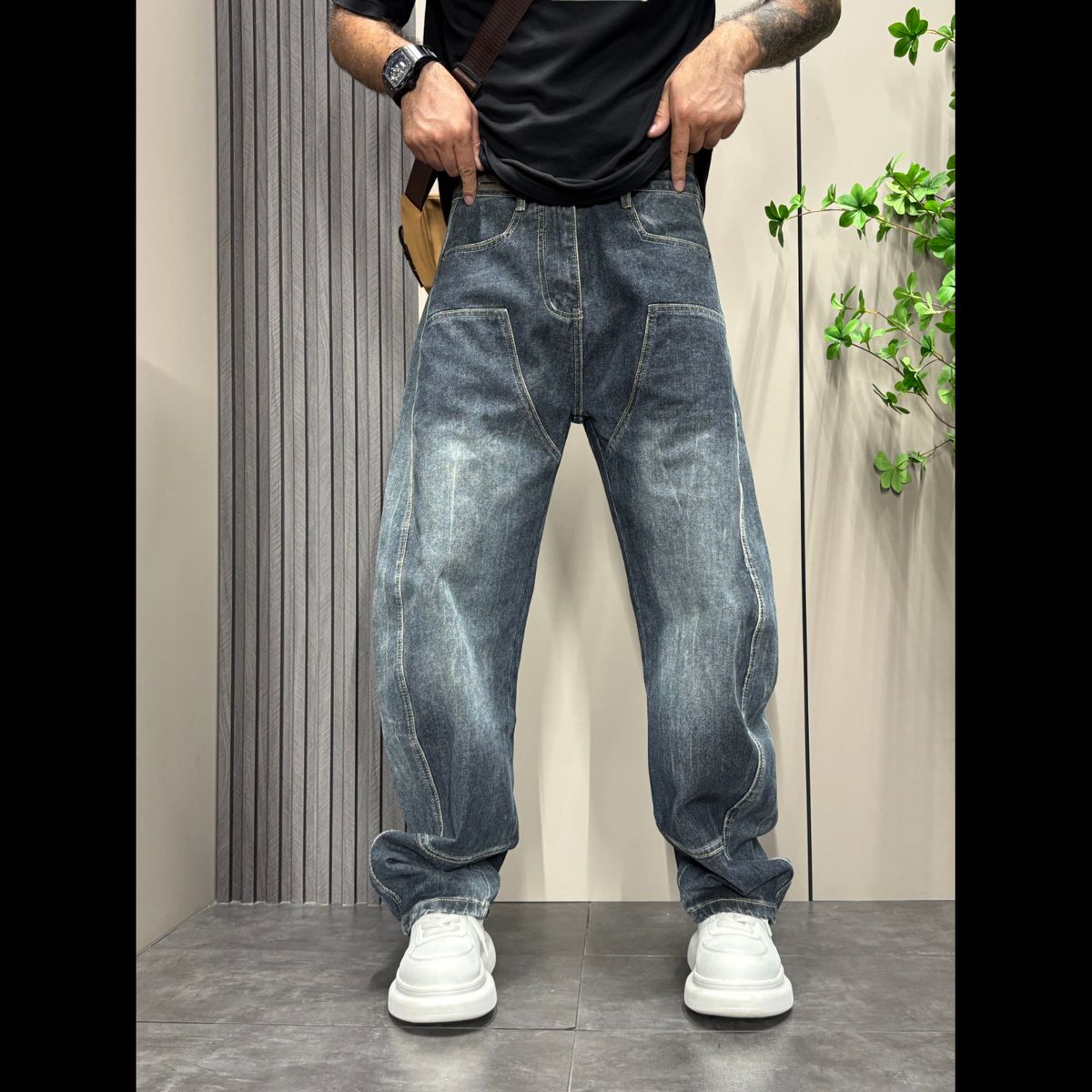 Men's Relaxed Fit Straight Leg Jeans – Classic Vintage Denim Pants With Tapered Cuff & Urban Style_mkmklike.com