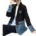 Women's Clothing Petite Women's Korean Style British Denim Blazer Casual Elegant Patchwork Blazer Long Sleeve For Formal & Casual For Women_mkmklike.com