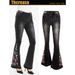 Women's Clothing Elastic Embroidered Flower Flared Pants Black Jeans Trousers_mkmklike.com