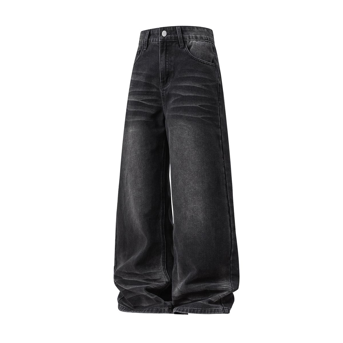 Men's Distressed Washed Jeans With Cat Whiskers - Loose Fit Straight Leg High Street Vintage Denim Pants For Autumn_mkmklike.com