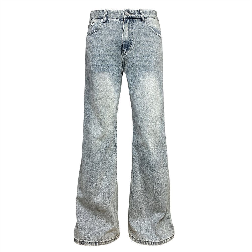 American High Street Flared Jeans For Men Cleanfit Vintage Washed Loose Fit Versatile Trendy Pants_mkmklike.com