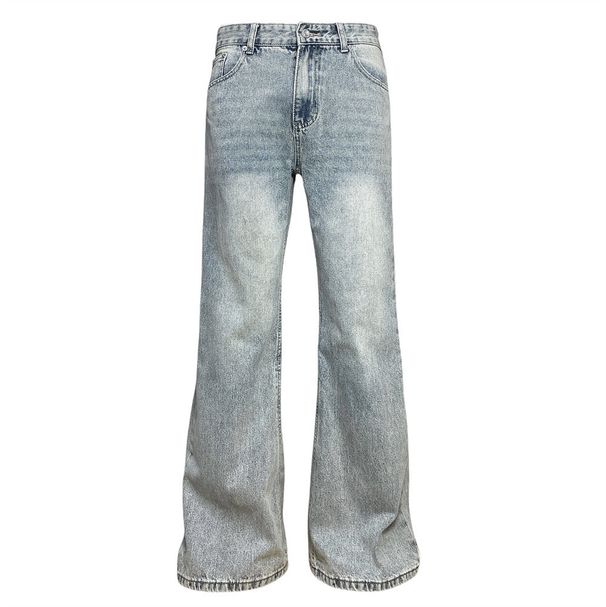 American High Street Flared Jeans For Men Cleanfit Vintage Washed Loose Fit Versatile Trendy Pants_mkmklike.com
