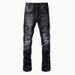 Men's Clothing High Street Retro Jeans - Lightning Ripple Wash, Slim Straight Fit, Multiple Pockets, Vintage Denim Pants (Black, S-3XL)_mkmklike.com