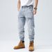 Men's Clothing Trendy Japanese Loose Harem Trousers Spring And Summer Style Slightly Tapered Hole Patch Casual Versatile Trendy Jeans For Men_mkmklike.com