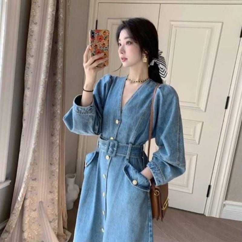 Denim Dress Children's Clothing 2025 Spring And Autumn New European Goods Fat Mm Slimming High-End French A-Line Skirt_mkmklike.com