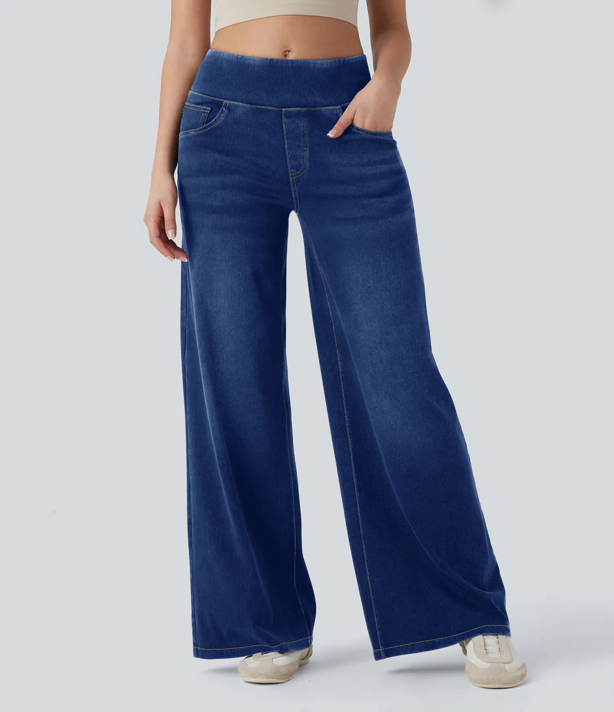 Women's Clothing High-Waisted Wide Leg Stretch Jeans – Comfortable & Flowy Streetwear Essential_mkmklike.com