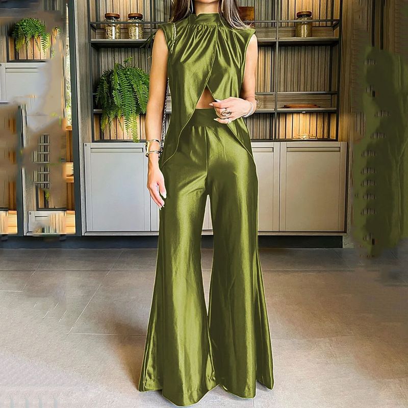 Women's Clothing Summer New Fashion Two-piece Summer Slit Loose Flared Pants Set_mkmklike.com