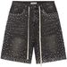 Men's Rhinestone-Embellished Distressed Denim Shorts – Vintage Streetwear (Black/Green, S-2XL) | Retro Hip-Hop Fashion_mkmklike.com