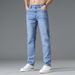 Woven Summer Thin High-End Blue Jeans Straight Slim Fit Stretch Youth Korean Style Casual Trendy Long Pants Men_mkmklike.com