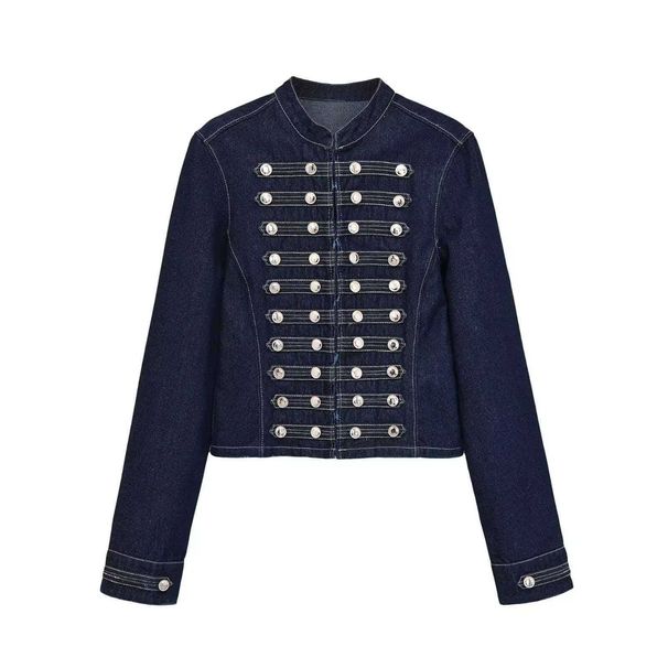 Women's Retro Double Breasted Denim Jacket Stand Collar Metal Button Autumn Clothing Hot Selling_mkmklike.com