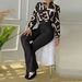 Women's Clothing casual suit printed stand-up collar long sleeve shirt top wide-leg pants two-piece set_mkmklike.com