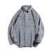 Retro Washed Denim Shirt With Men's Patchwork Loose And Cool Workwear Shirt Jacket_mkmklike.com