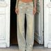 Women's High-Waisted Heavy-Duty Rhinestone Wide Leg Jeans Vintage Distressed Yellow Mud Dyed Straight Leg Pants_mkmklike.com