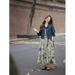 Chicco Summer Gentle Outfit 2024 New Korean Version Slimming Denim Jacket Printed Vest Dress Two-Piece Set_mkmklike.com