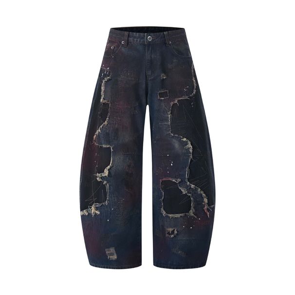 Vintage Washed Distressed Denim Jeans For Men & Women – Retro Faded Ripped Wide Leg Pants With Color Blocking & High Waist_mkmklike.com