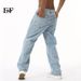 EF JEANS | 2024 New Product, Hong Kong Style Straight Tube, Simple Classic Basic Versatile Washed Light-colored Jeans Tide_mkmklike.com