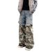 Men's Clothing Retro Stitching Camouflage Jeans Men Vibe Trend Brand High Street Niche Washed Loose Wide Leg Trousers_mkmklike.com